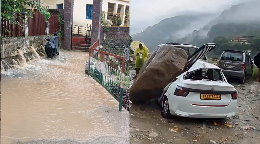 मूसलाधार बारिश का कहर: जलभराव, कार पर गिर पत्थर, 17 सड़कें बंद, जनजीवन अस्त-व्यस्त